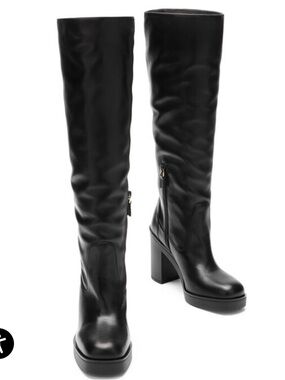 Stewart Weitzman Bethany 80 Classic Tall Black Leather Platform Boots Size 9